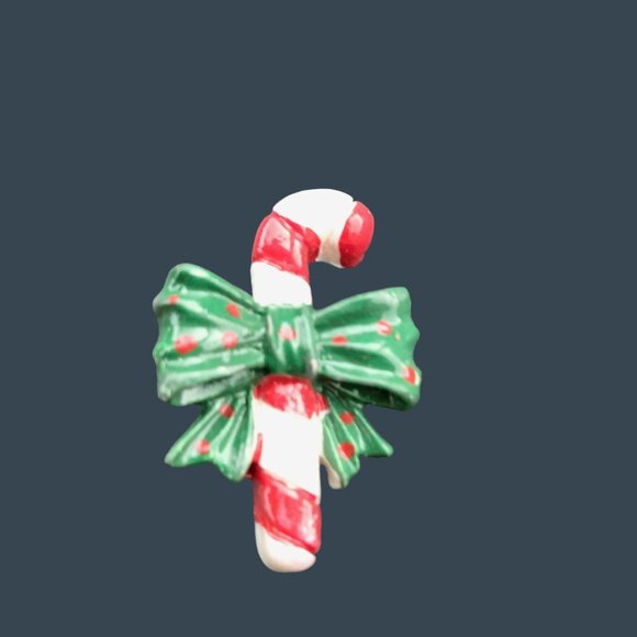 Christmas Candy Cane Pin Brooch Green Red Polka Dot Bow Vintage Holiday Jewelry - Picture 1 of 3